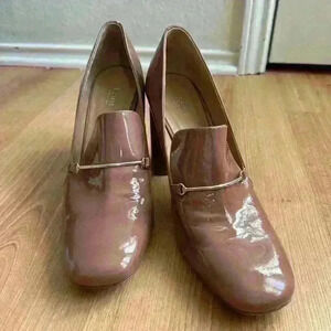 Lewit Amara Antique Loafer Blush Block Heels